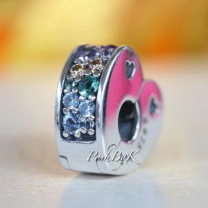 Pandora Rainbow Pavé Heart Clip Charm 797020NRPMX